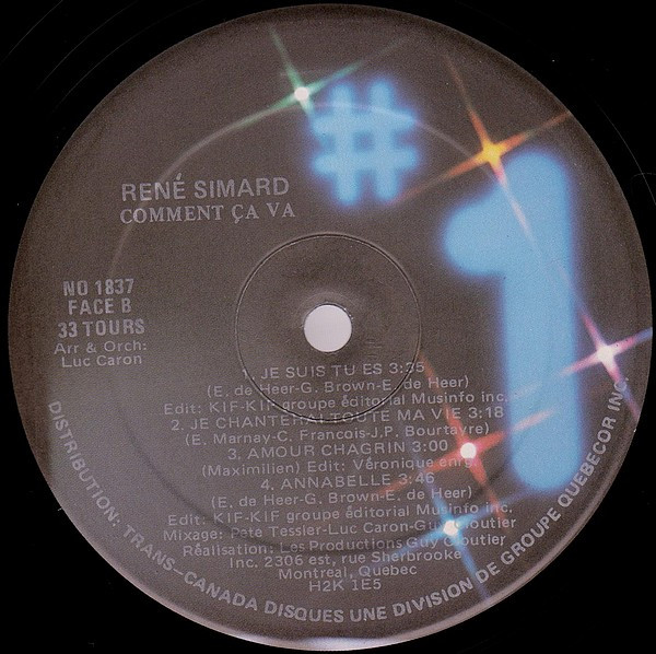 René Simard - Comment Ça Va [Vinyl] | Les Disques N°1 (N° 1837) - 4