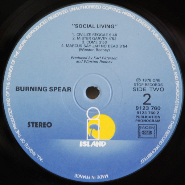 Burning Spear - Social Living | Island Records (9123 760) - 4 Burning Spear - Social Living | Island Records (9123 760) - 4