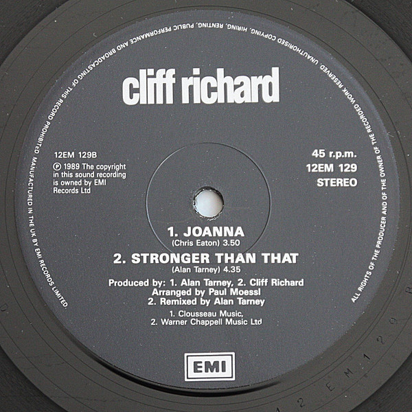 Cliff Richard - Stronger Than That | EMI (12 EM 129)