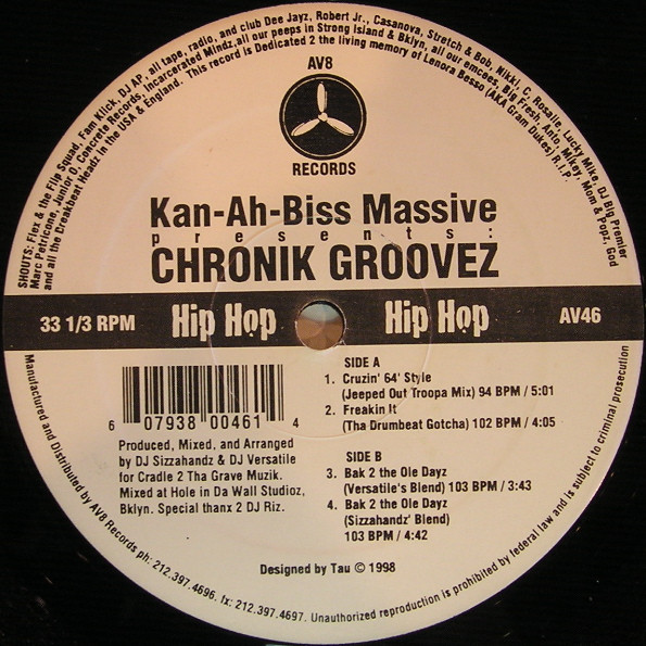DJ Sizzahandz / DJ Versatile - Kan-Ah-Biss Massive Presents: Chronik Groovez | AV8 Records (AV46)