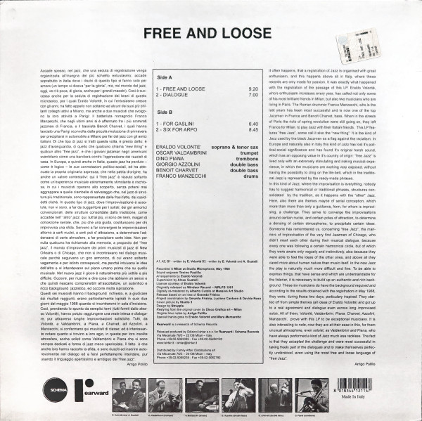 Eraldo Volonté - Free And Loose | Rearward (RW114 LP) - 2