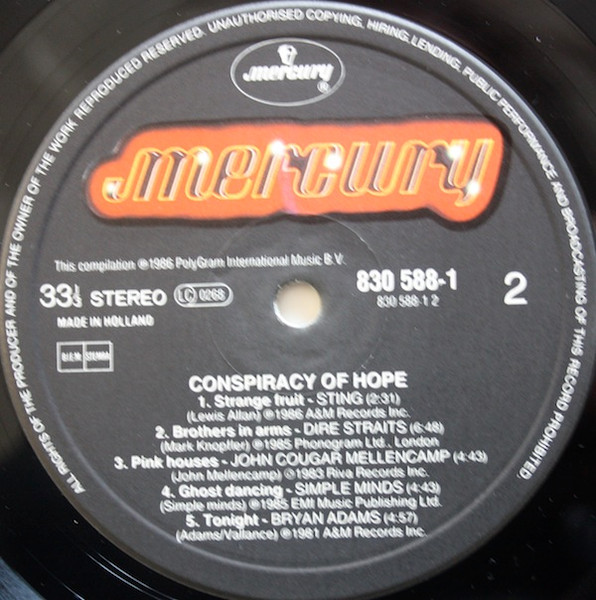 Various - Conspiracy Of Hope | Mercury (830 588-1) - 4 Various - Conspiracy Of Hope | Mercury (830 588-1) - 4