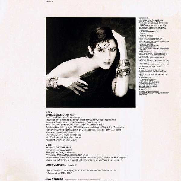 Melissa Manchester - Mathematics | MCA Records (MCA-23554)