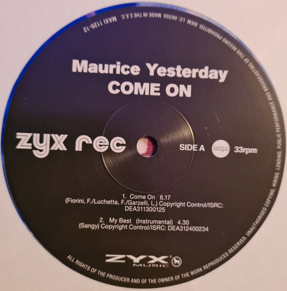 Maurice Yesterday - Come On | ZYX Music (MAXI 1126-12) - 3