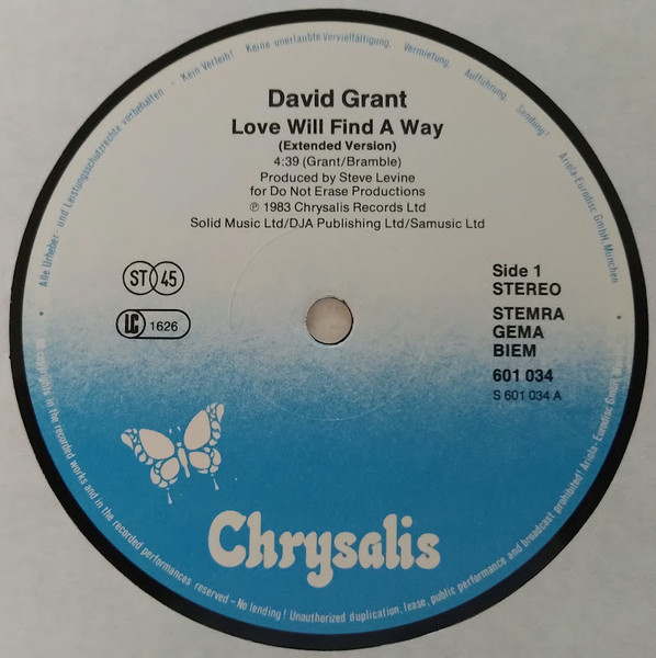 David Grant - Love Will Find A Way (Extended Version) | Chrysalis (601 034) - 3