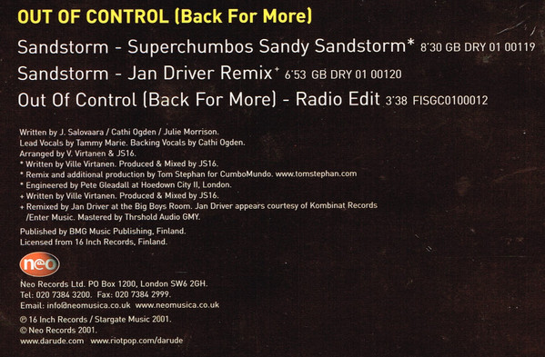 Darude - Out Of Control (Back For More) | Neo (NEO12067) - 3