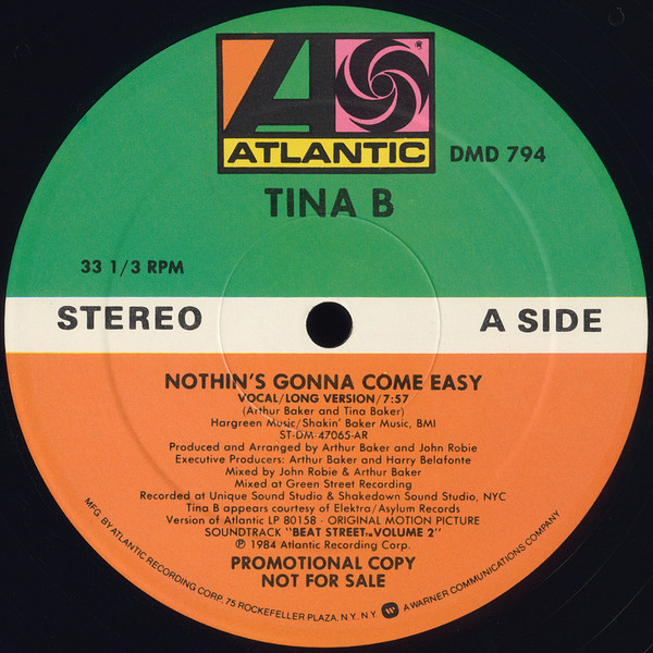 Tina B - Nothin's Gonna Come Easy | Atlantic (DMD 794) - main