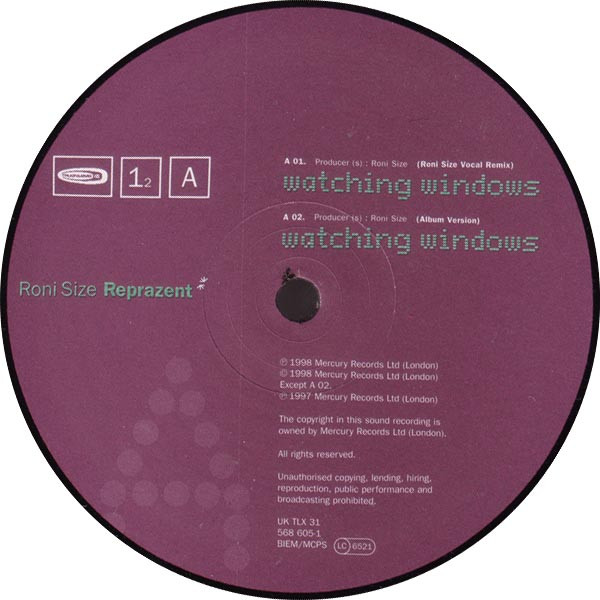 Roni Size / Reprazent - Watching Windows | Talkin' Loud (TLX 31) - 2