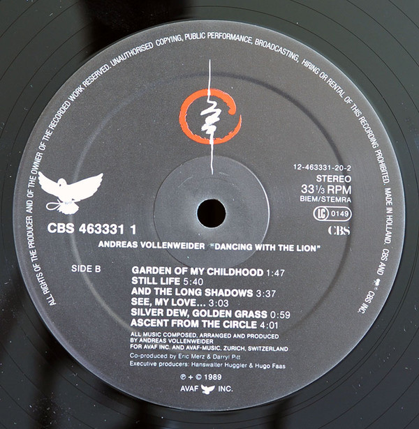 Andreas Vollenweider - Dancing With The Lion | CBS (CBS 463331 1) - 4