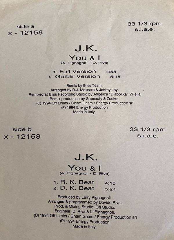 J.K. - You & I | X-Energy Records (X-12158)