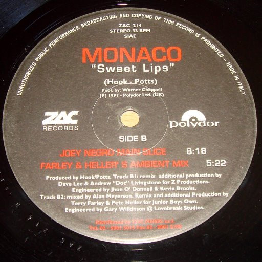 Monaco - Sweet Lips | Zac Records (ZAC 214) - main Monaco - Sweet Lips | Zac Records (ZAC 214) - main