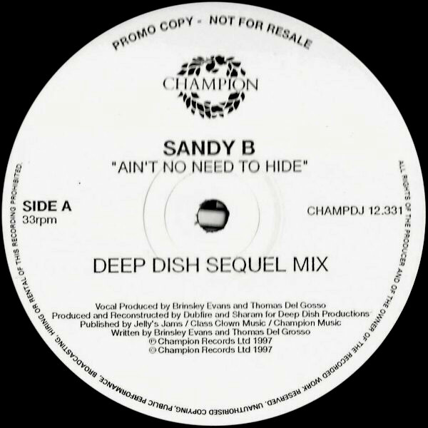 Sandy B - Ain't No Need To Hide | Champion (CHAMPDJ 12.331)