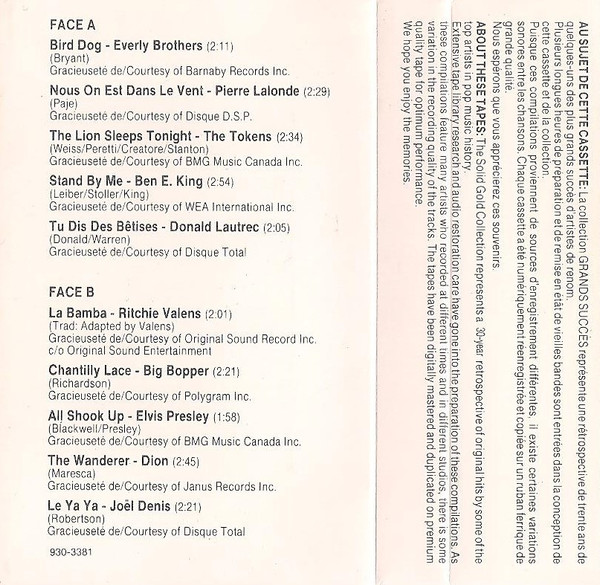 Various - Collection Les Grands Succès 1950 1960 1970 1980 Volume 1 [Cassette] | EMCI/Rockbill Ltd. (930-3381) - 4