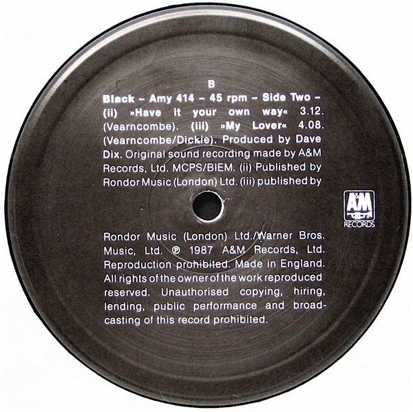 Black - I'm Not Afraid | A&M Records (Amy 414) - 4