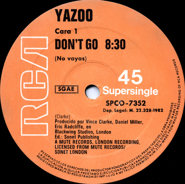 Yazoo - Don't Go = No Vayas (Re-Mixes) | RCA Victor (SPCO-7352) - 3