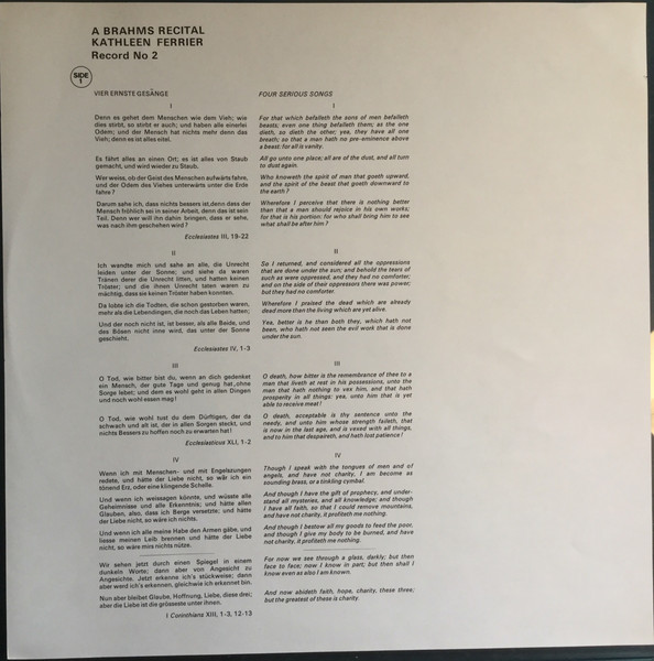 Kathleen Ferrier , Johannes Brahms - Alto Rhapsody · Vier Ernste Gesänge · Sapphische Ode · Botschaft · Gestillte Sehnsucht · Geistliches Wiegenlied | Ace Of Clubs (ACL 306) - 3