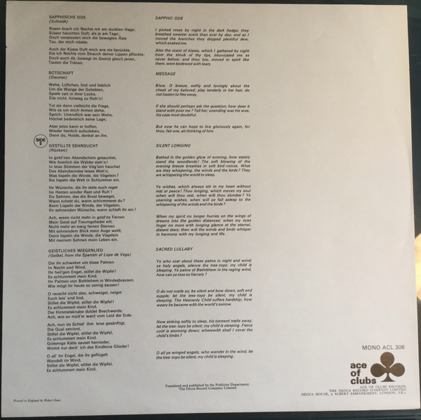 Kathleen Ferrier , Johannes Brahms - Alto Rhapsody · Vier Ernste Gesänge · Sapphische Ode · Botschaft · Gestillte Sehnsucht · Geistliches Wiegenlied | Ace Of Clubs (ACL 306) - 4