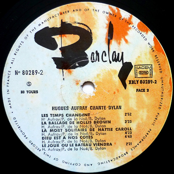 Hugues Aufray - Chante Dylan | Barclay (80.289) - 4