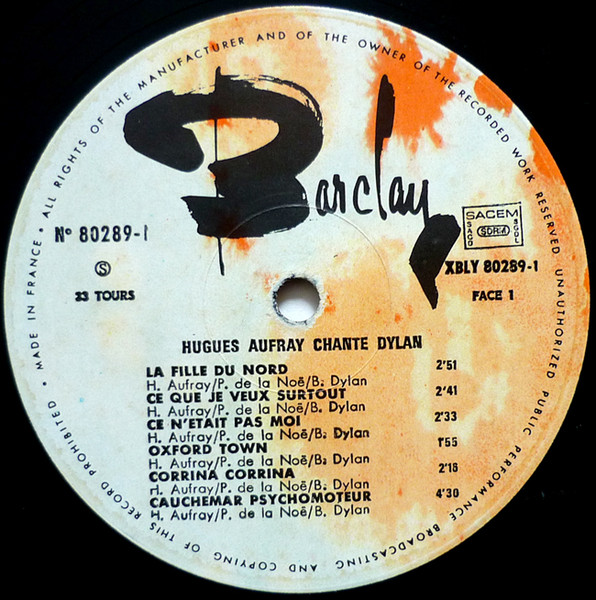 Hugues Aufray - Chante Dylan | Barclay (80.289) - 3