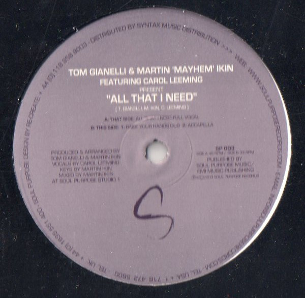 Tom Gianelli & Martin Ikin - All That I Need | Soul Purpose (SP-003) - main