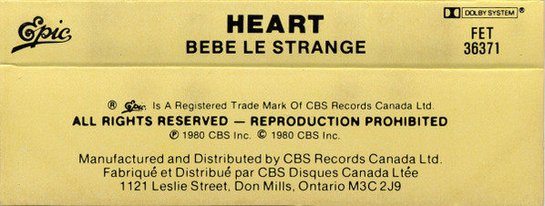 Heart - Bebe Le Strange [Cassette] | Epic (FET 36371) - 2
