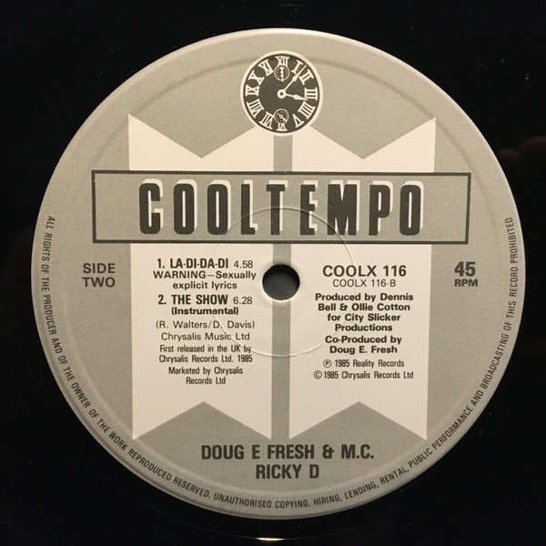 Doug E. Fresh And The Get Fresh Crew / Doug E. Fresh & M.C. Ricky D - The Show / La Di Da Di | Cooltempo (COOLX 116) - 4