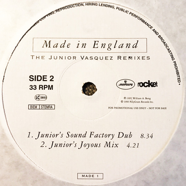 Elton John - Made In England (The Junior Vasquez Remixes) | The Rocket Record Company (MADE 1) - 4