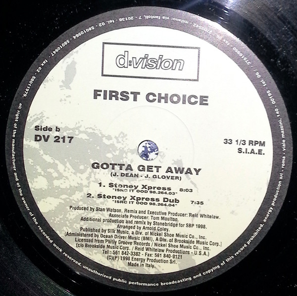 First Choice - Gotta Get Away | D:vision Records (DV 217) - 3