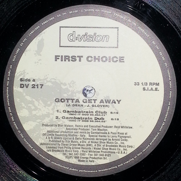 First Choice - Gotta Get Away | D:vision Records (DV 217) - 2