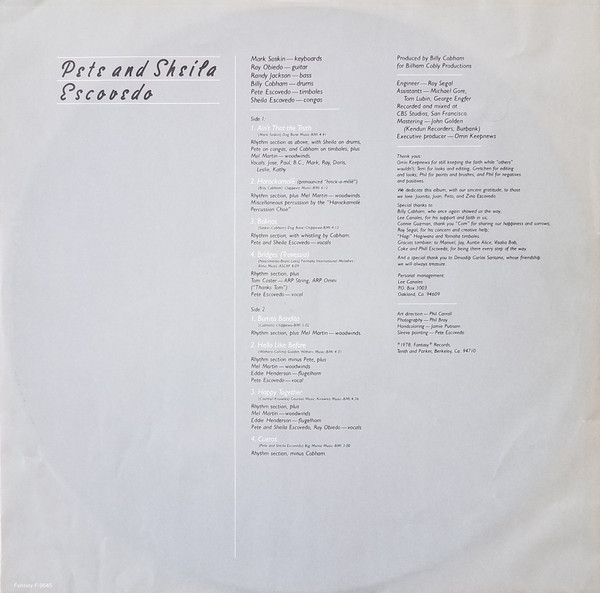 Pete & Sheila Escovedo - Happy Together | Fantasy (F-9545) - 3