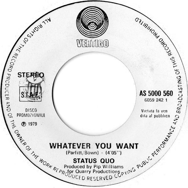 Status Quo / Enzo Malepasso - Whatever You Want / Ti Voglio Bene | Vertigo (AS 5000 560)
