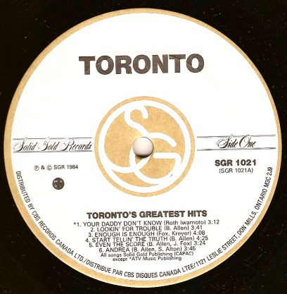 Toronto - Greatest Hits | Solid Gold Records (SGR 1021) - 3