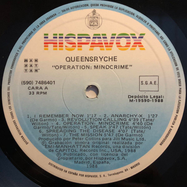 Queensrÿche - Operation: Mindcrime | Hispavox (590 74 8640 1) - 3
