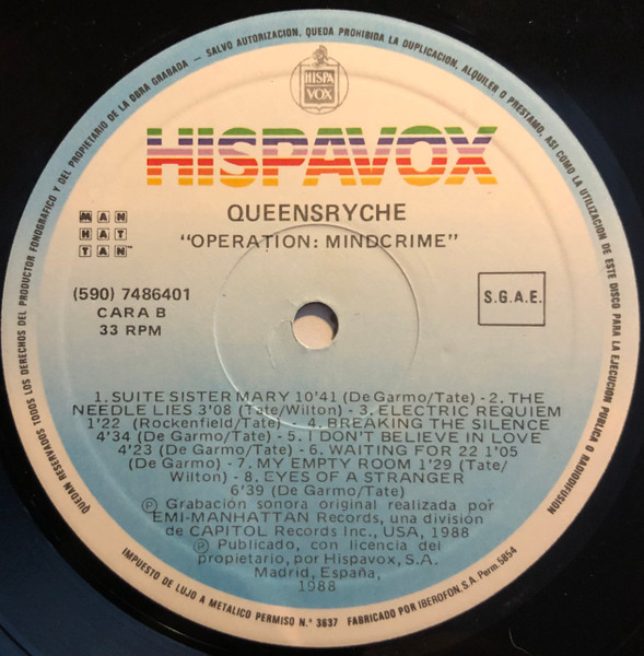 Queensrÿche - Operation: Mindcrime | Hispavox (590 74 8640 1) - 4