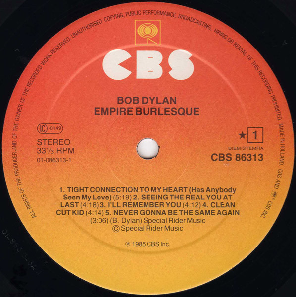 Bob Dylan - Empire Burlesque | CBS (CBS 86313) - 3