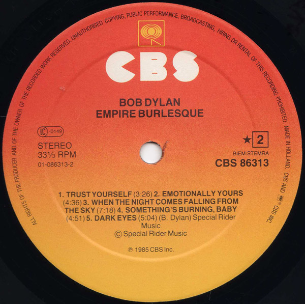 Bob Dylan - Empire Burlesque | CBS (CBS 86313) - 4