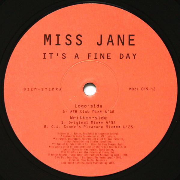Miss Jane - It's A Fine Day | Mo'Bizz Recordings (MBZZ 019-12) - 3