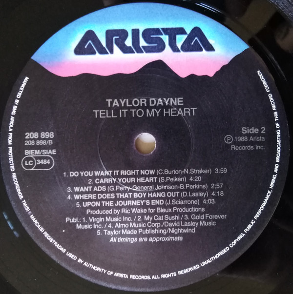 Taylor Dayne - Tell It To My Heart | Arista (208 898) - 2