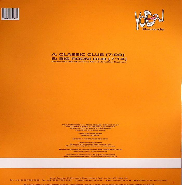 Soul Survivors Feat. Angie Brown - Bring It Back | Vocal Records (VOC009)