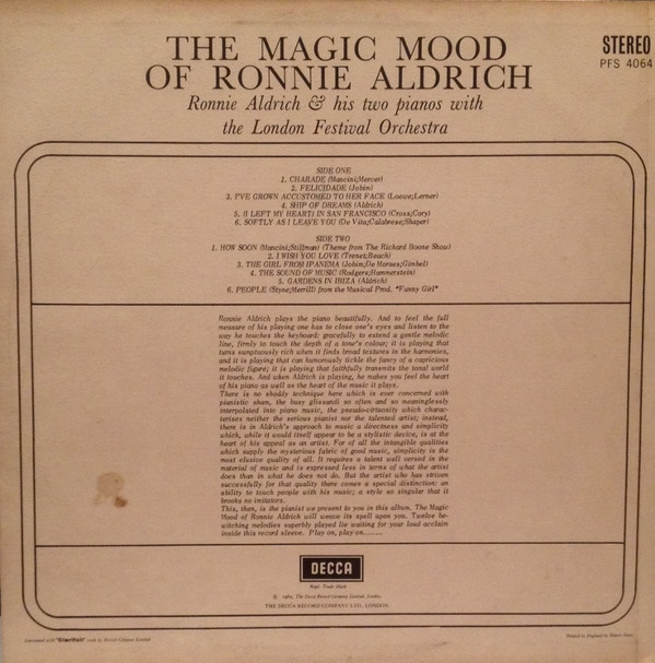 Ronnie Aldrich And His Two Pianos With The London Festival Orchestra - The Magic Mood of Ronnie Aldrich | Decca (PFS 4064)