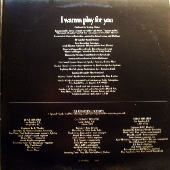 Stanley Clarke - I Wanna Play For You | Epic (KZ2 35680) - 3 Stanley Clarke - I Wanna Play For You | Epic (KZ2 35680) - 3