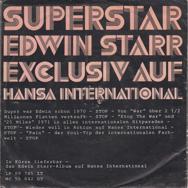 Edwin Starr - Pain / Party | Hansa International (16 619 AT) - 2