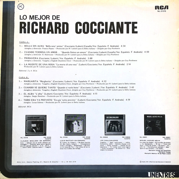 Riccardo Cocciante - Lo Mejor De Richard Cocciante | RCA (NL-31315) - 3 Riccardo Cocciante - Lo Mejor De Richard Cocciante | RCA (NL-31315) - 3