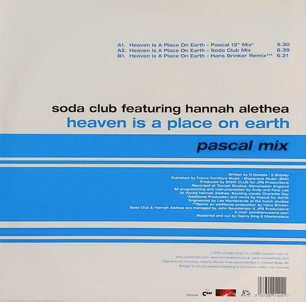 Soda Club Featuring Hannah Alethea - Heaven Is A Place On Earth | Concept Music (12CON39) - 2