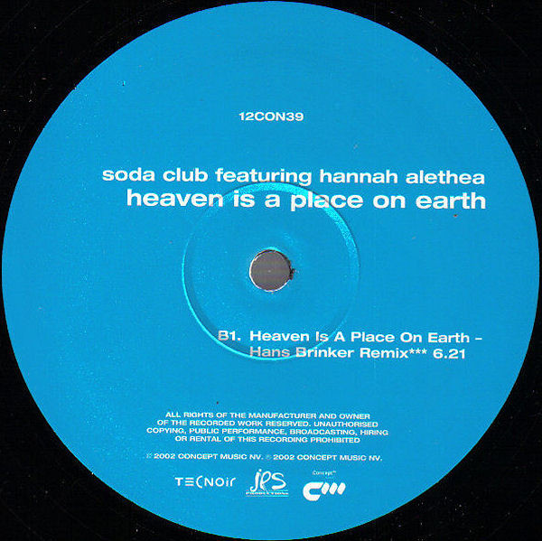 Soda Club Featuring Hannah Alethea - Heaven Is A Place On Earth | Concept Music (12CON39) - 4