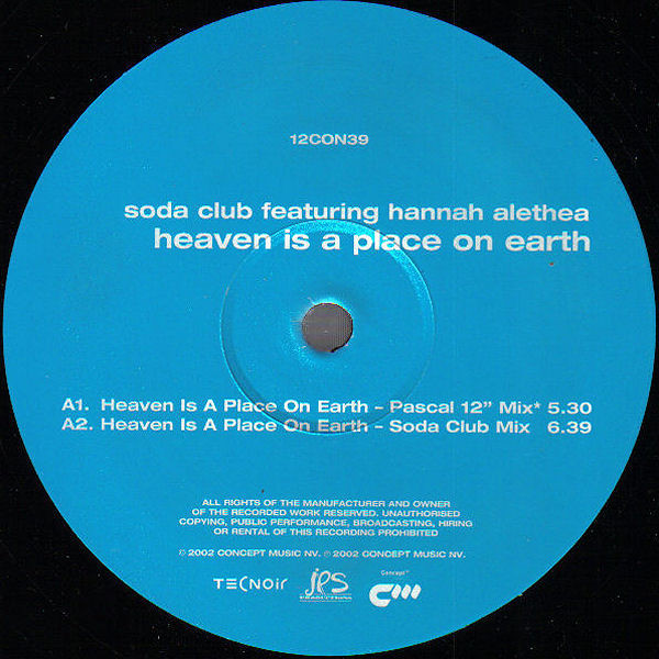 Soda Club Featuring Hannah Alethea - Heaven Is A Place On Earth | Concept Music (12CON39) - 3