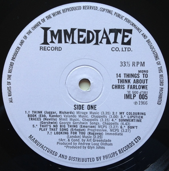 Chris Farlowe - 14 Things To Think About | Immediate (IMLP 005) - 3
