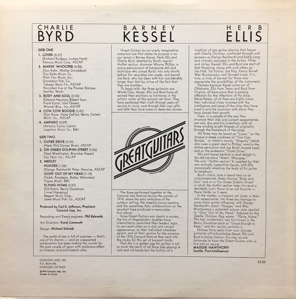 The Great Guitars / Charlie Byrd , Barney Kessel , Herb Ellis - Great Guitars | Concord Jazz (CJ-23) - 2 The Great Guitars / Charlie Byrd , Barney Kessel , Herb Ellis - Great Guitars | Concord Jazz (CJ-23) - 2