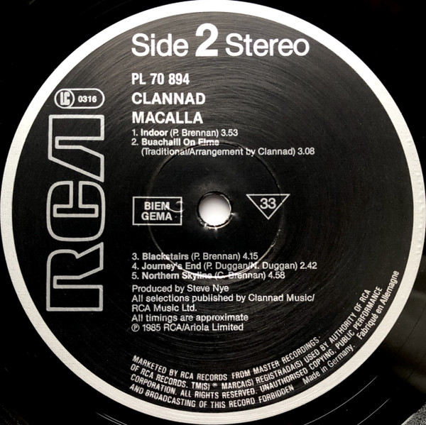 Clannad - Macalla | RCA (PL 70894) - 4 Clannad - Macalla | RCA (PL 70894) - 4