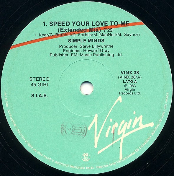 Simple Minds - Speed Your Love To Me | Virgin (VINX 38) - 2 Simple Minds - Speed Your Love To Me | Virgin (VINX 38) - 2